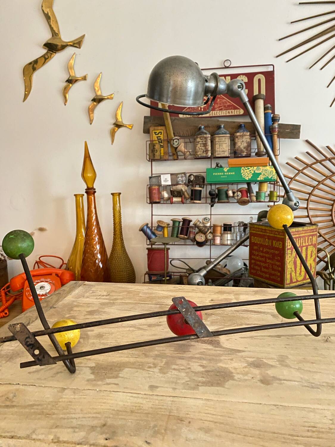 Wall coat rack with vintage balls