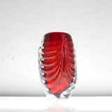 Mid-century modern handmade crystal vase in a bright red colour