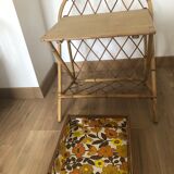 Table de nuit vintage rotin