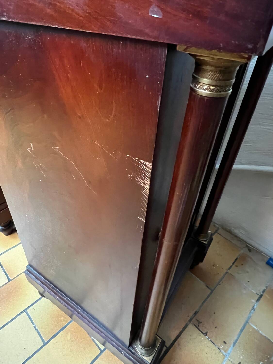 Pair of Napoleon III bedside tables in mahogany and marble