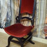 Antique armchair in Italian Neo-Renaissance style / Savonarole – red velvet – blackened wood