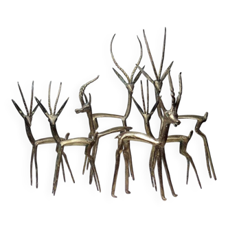 Famille de 7 Gazelles ou Antilopes en laiton Africaines années 50-60 Congo