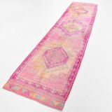 3x12 Vintage Pink & Orange Vintage Runner Rug, 90x359Cm