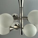 12-flame Sputnik chandelier from the 1960s and 1970s, Kaiser Leuchten, opal glass design