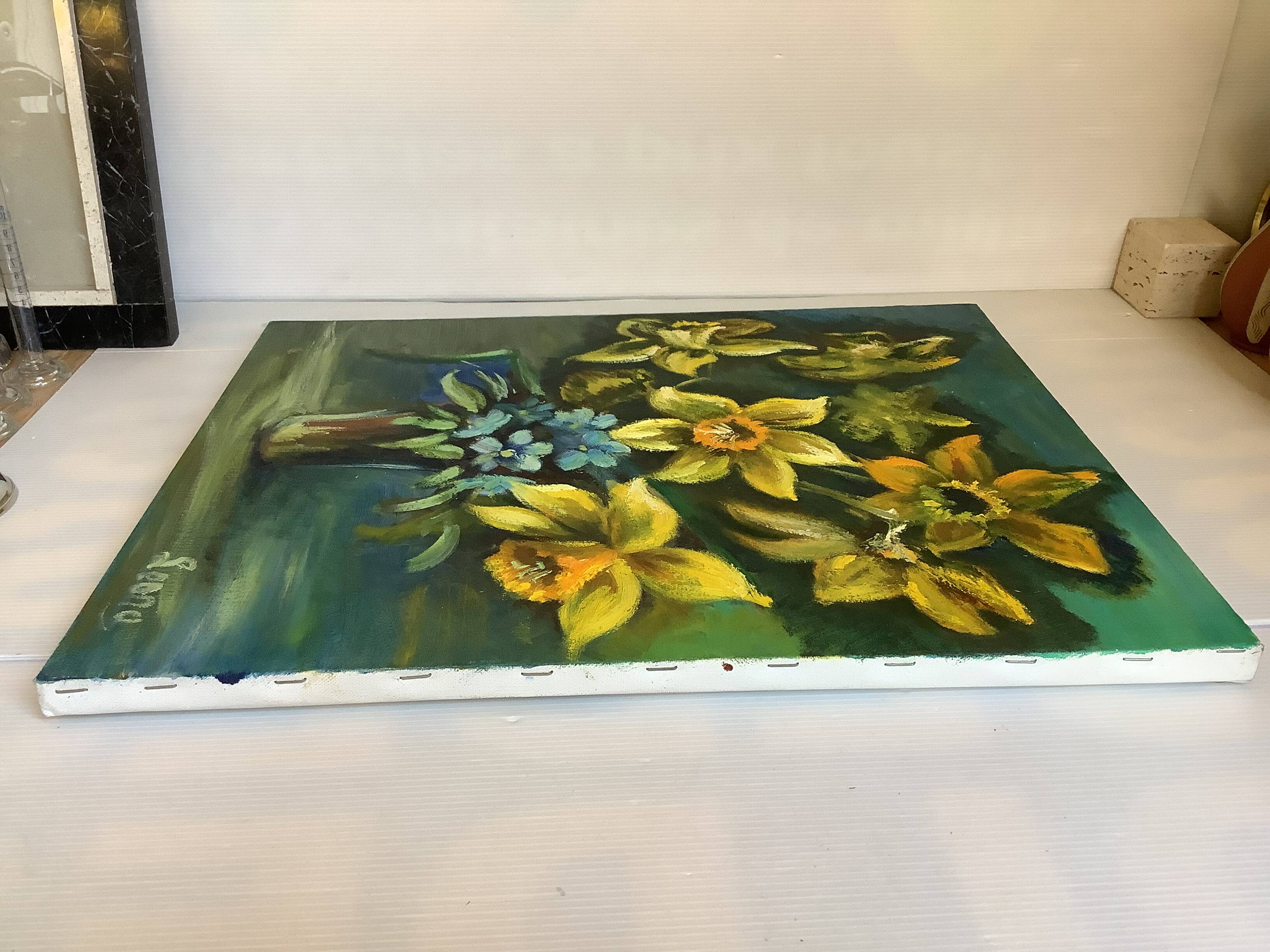 Painting bouquet of flowers oil on canvas signed