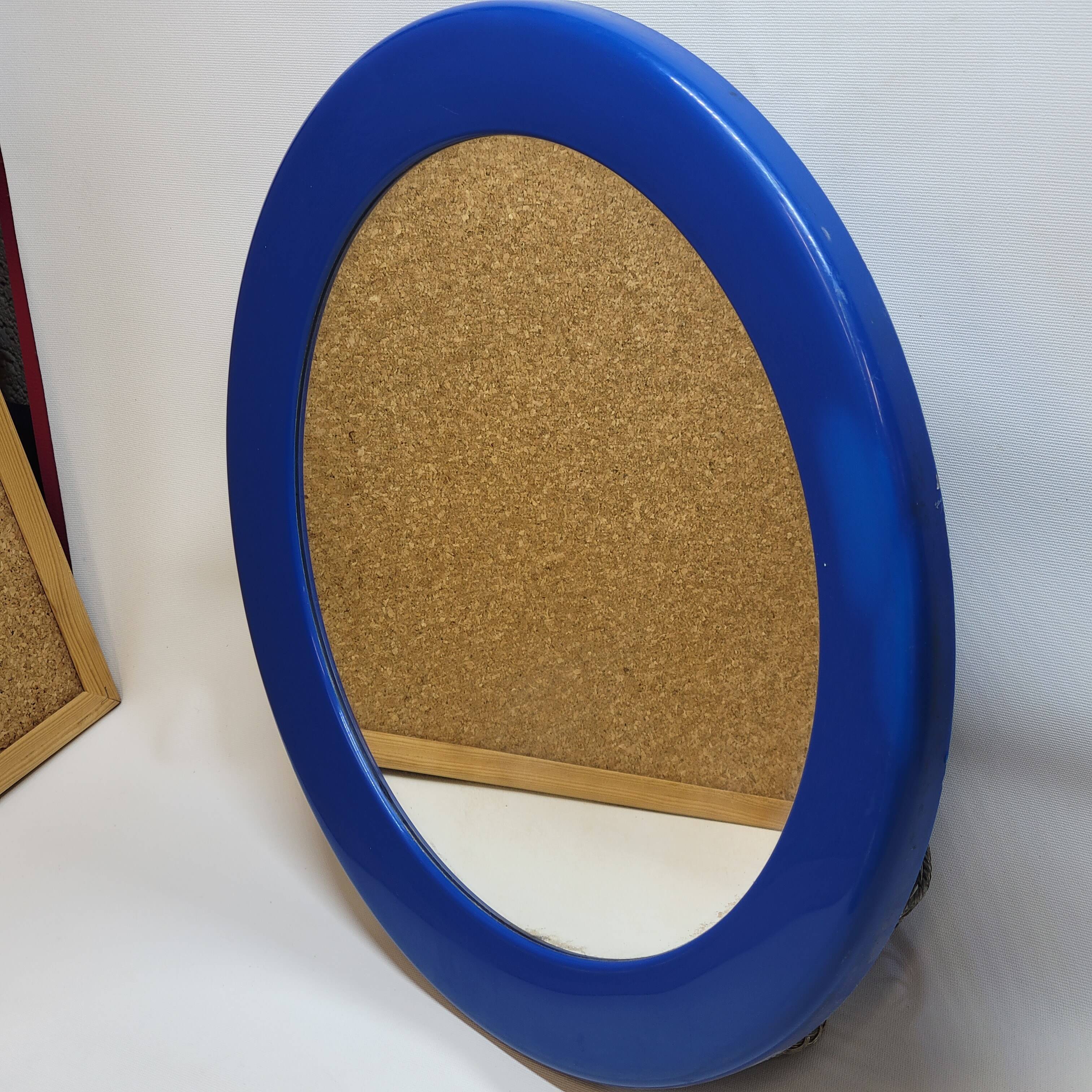 Round wall mirror syla blue frame in vintage plastic