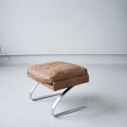 Vintage swing armchair and stool in leather by reinhold adolf for cor, 1970s, set of 2