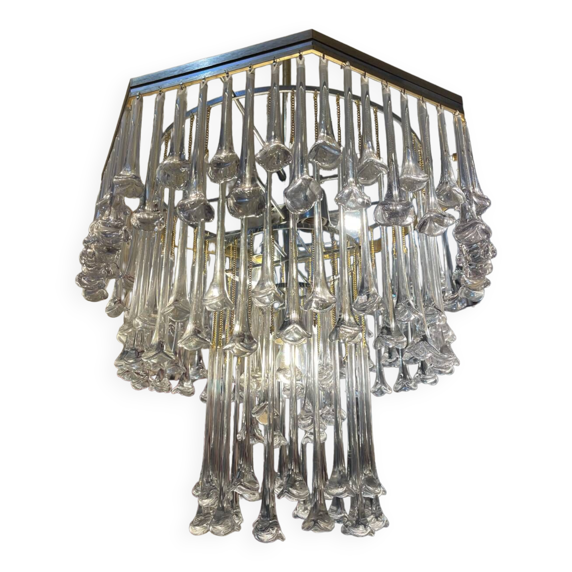 Venini lustre verre florale structure laiton , Italie 1980