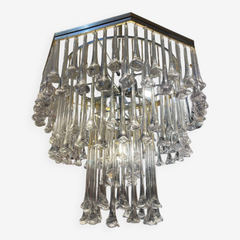 Venini floral glass chandelier brass structure, Italy 1980
