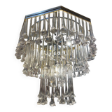 Venini lustre verre florale structure laiton , Italie 1980