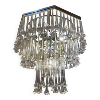 Venini lustre verre florale structure laiton , Italie 1980