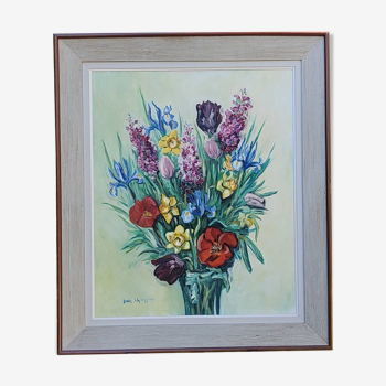 Painting Oil On Canvas Jean CHIAPPINO bouquet of flowers from the 70s