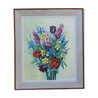 Tableau Huile Sur toile Jean CHIAPPINO bouquet de fleurs des années 70