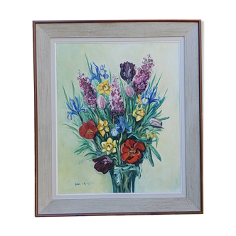 Painting Oil On Canvas Jean CHIAPPINO bouquet of flowers from the 70s