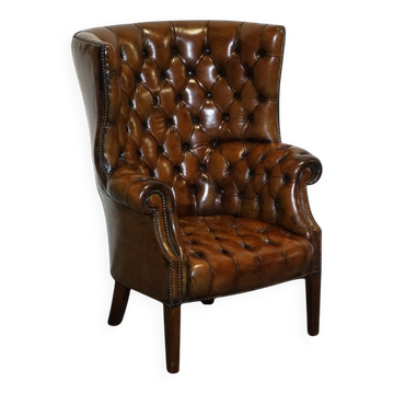 Chesterfield Porter Wingback Chair in Hand-Dyed Leather