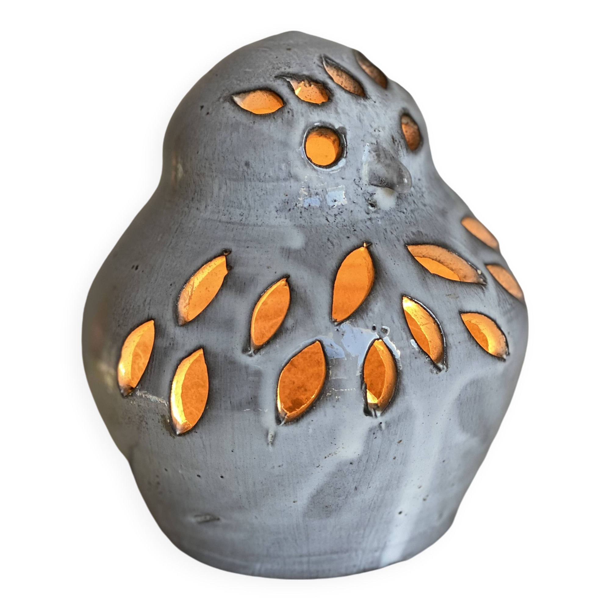 Zoomorphic ceramic night light by Honoré Camos in Vallauris, vintage owl 1960