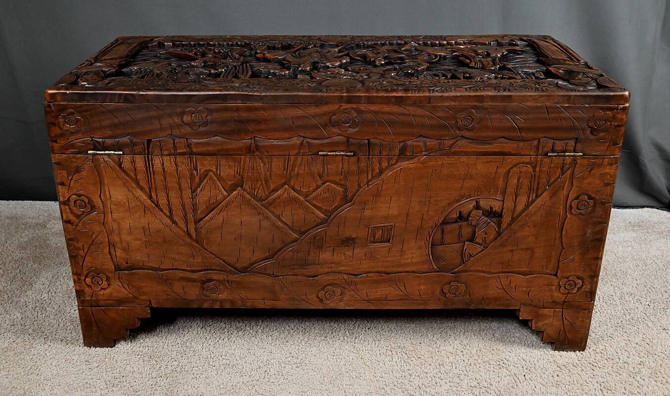 Large Camphor Wood Carved Chest, China – Mid 20th Century