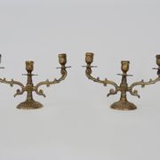 Pair of old candle holders with 3 branches in bronze, year 50/60