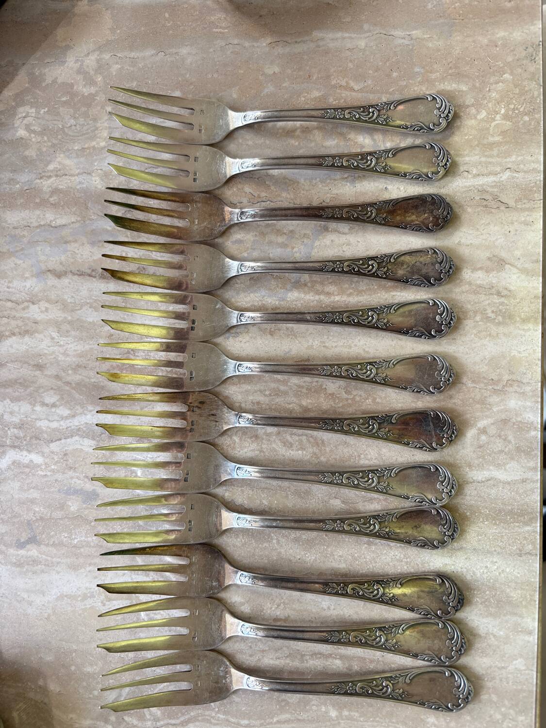 12 Christofle solid silver forks