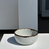 Small white glazed ceramic bowl black edges