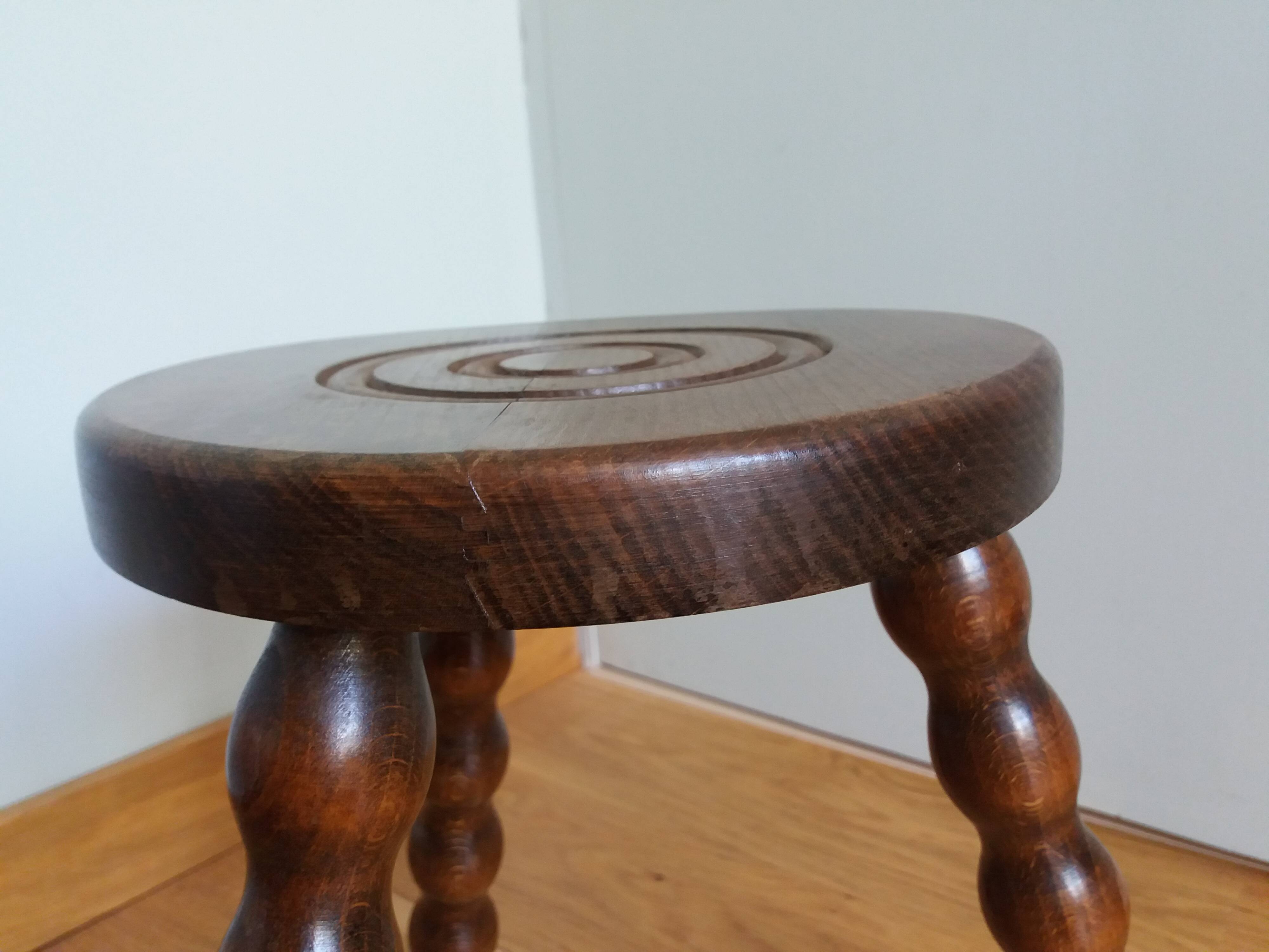 Turned wood tripod stool
