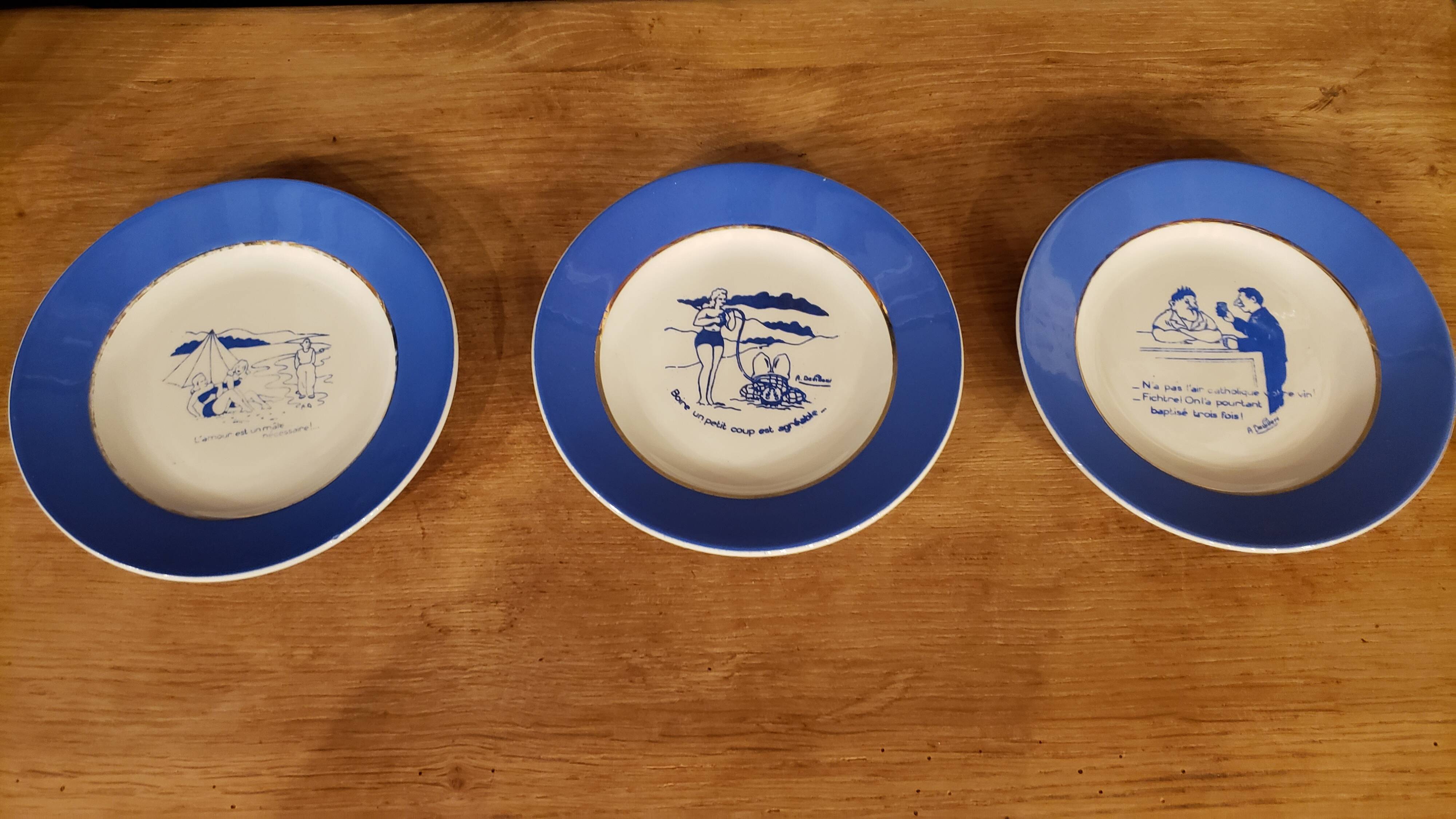 12 dessert plates + dish signed A.Devillers