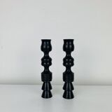 Pair of vintage ethnic blackened wood candlesticks