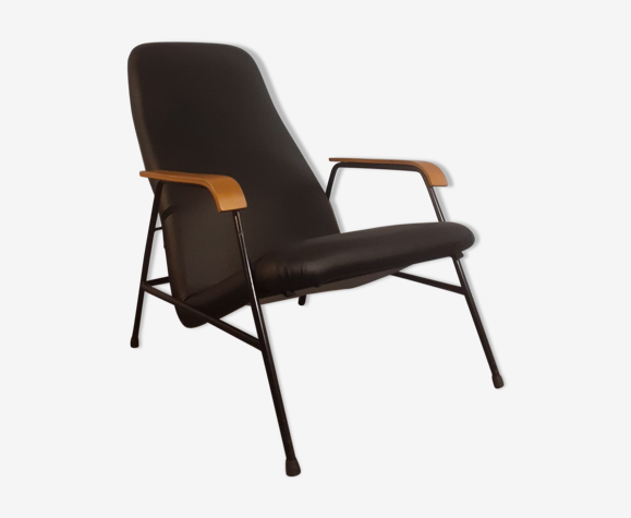 Black Recliner Chair In Faux Leather Metal And Beech Vintage Czech 1960s Selency Black Recliner Chair In Faux Leather, Vintage Recliner Chair Black