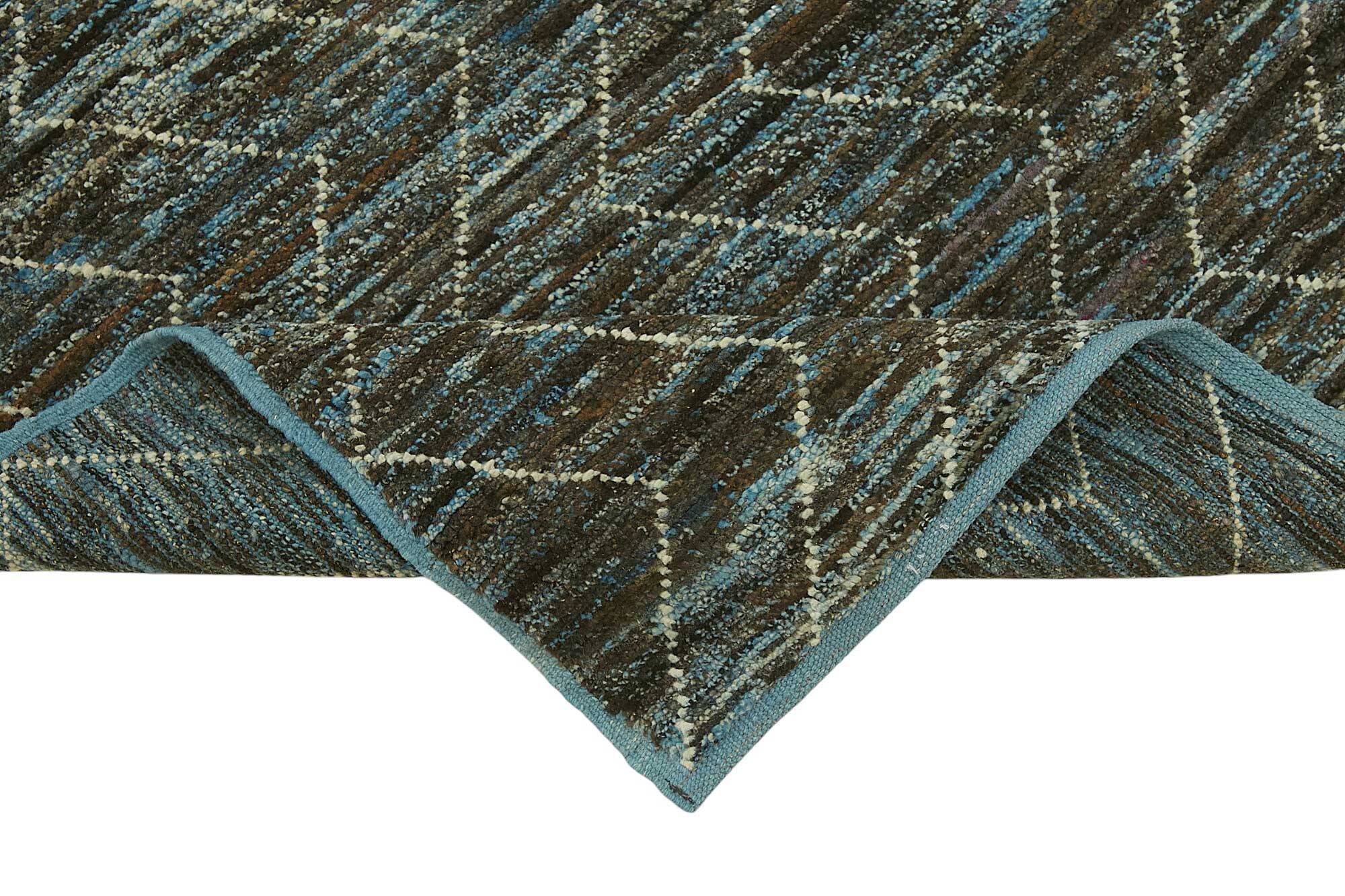 Handmade Tribal Decorative 92 cm x 344 cm Blue Wool Runner Carpet