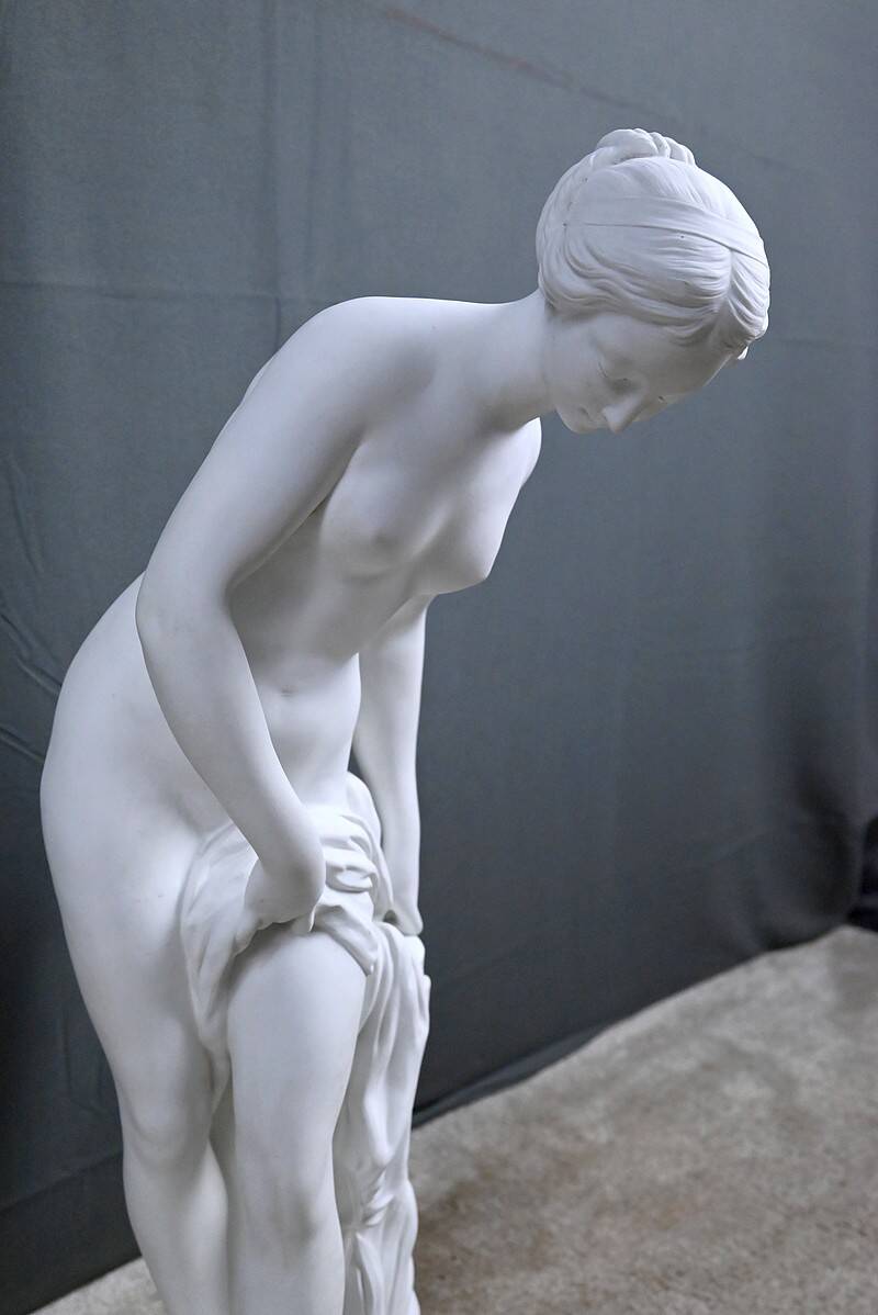 Important biscuit sculpture "The Bather" after Falconet – late 19th century.