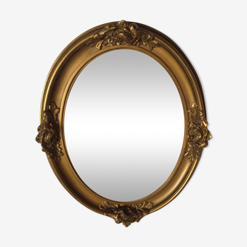 Miroir ovale en bois doré 50x39 cm