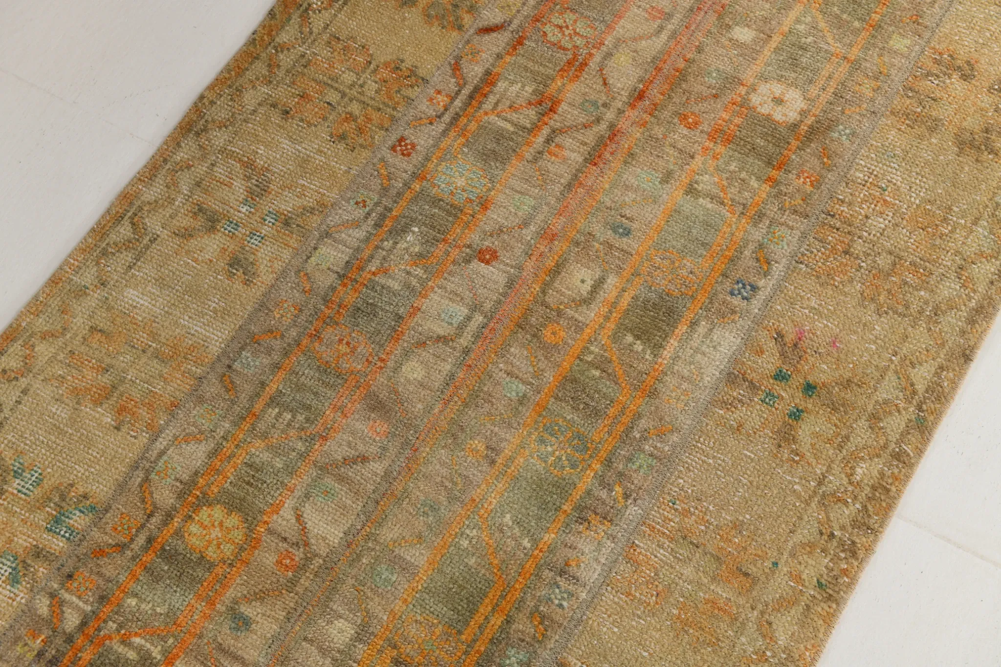 Long Narrow Vintage Persian Runner Rug, Brown & Orange Hallway Rustic Decor