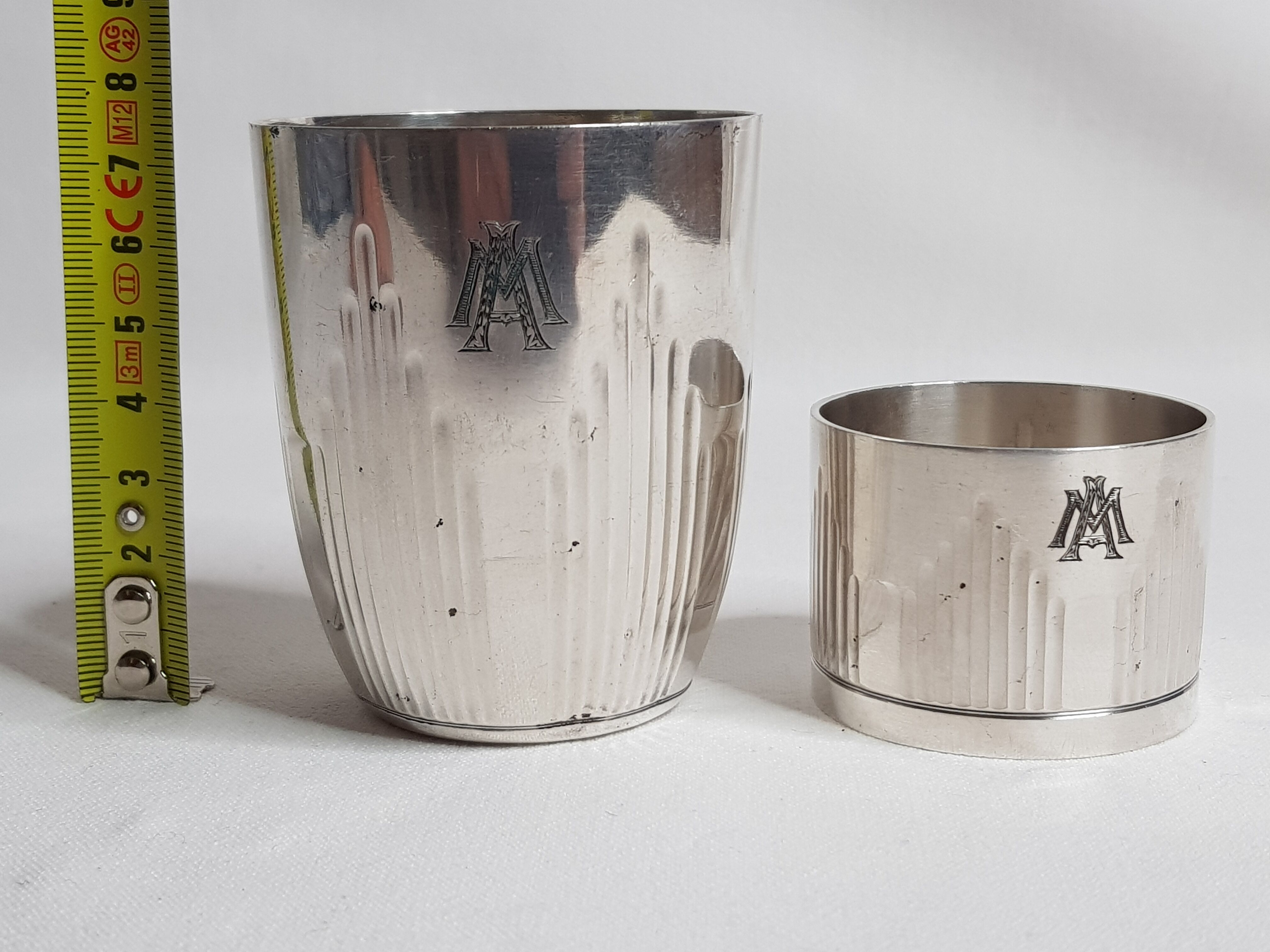 Timbale et rond de serviette monogrammée Ercuis