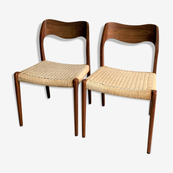 Set of 2 teak model 71 chairs by Niels Otto Møller For J.L. Møllers, 1950s