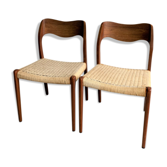 Set of 2 teak model 71 chairs by Niels Otto Møller For J.L. Møllers, 1950s