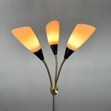 1950s Brass & Glass Adjustable Floor Lamp with Wooden Detail