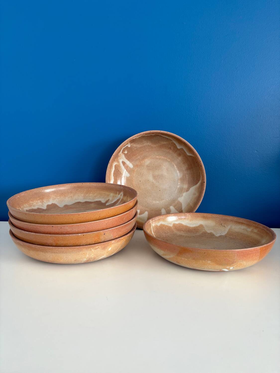 Service de 6 assiettes creuse en grès vintage - art de la table ceramique grès vintage