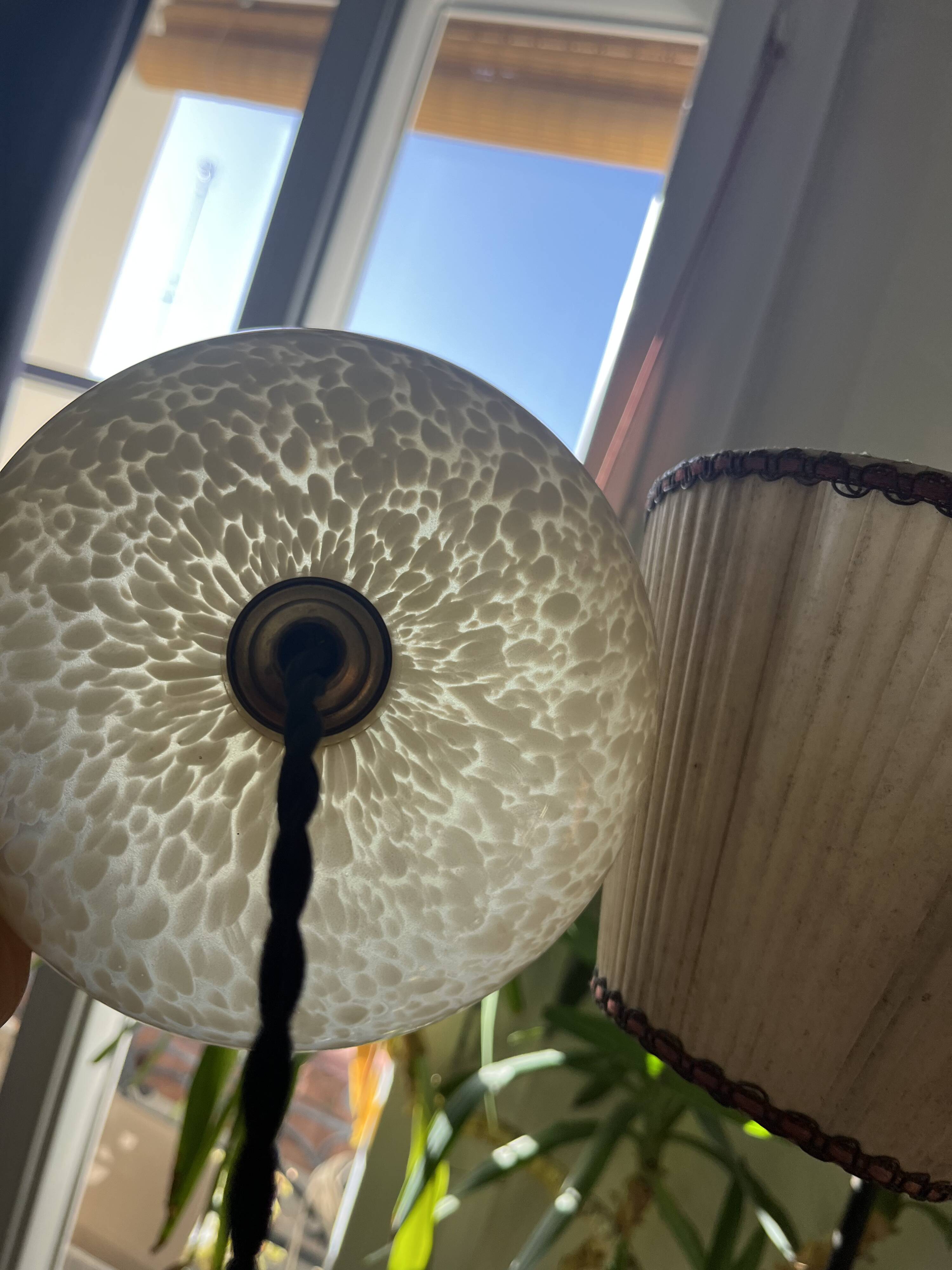 Mini Suspension Art Deco opaline verre Clichy jaune
