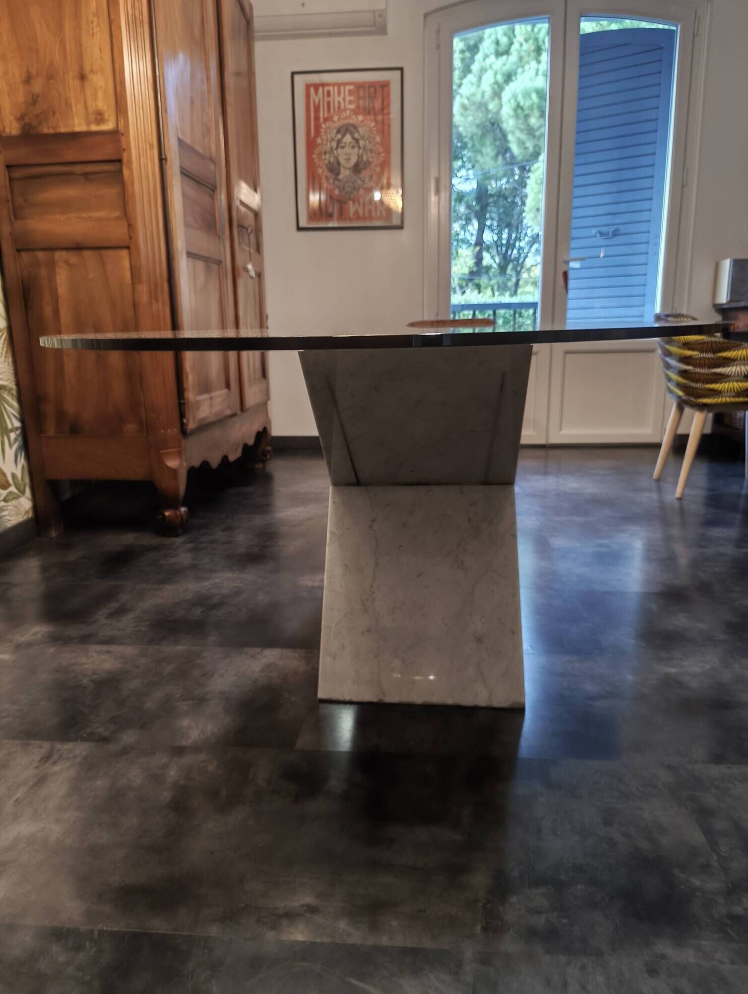 Glass and marble table