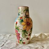 Grand vase vintage en céramique- décor floral peint à la main - Italie