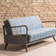 Sofa bed in solid beech with blue fabric, circa 1970