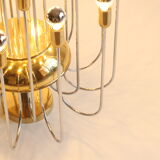 Tubular chrome and brass waterfall chandelier, Italy 1970s.