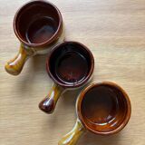 Set of 3 small glazed stoneware ramekins.