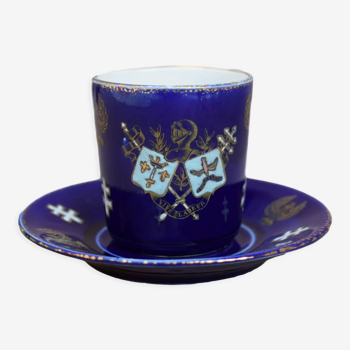 Coffee cup and saucer lunéville faience bleue de four glaillé