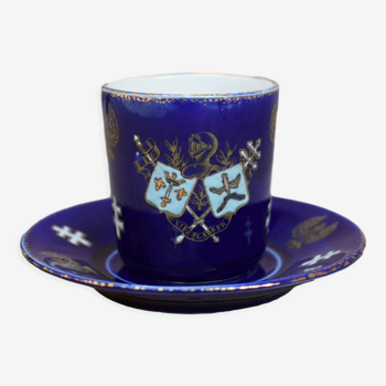 Tasse à café et sa soucoupe lunéville faience bleue de four émaillée