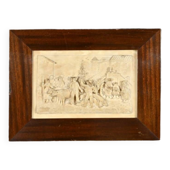 Tableau bas-Relief en calcaire pétrifié, signé CF.Becker – Fin XIXe