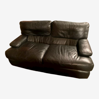 Vintage black buffalo leather sofa 70s