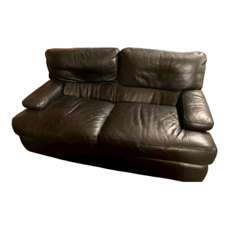 Vintage black buffalo leather sofa 70s