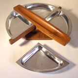Stainless steel and teak aperitif tray