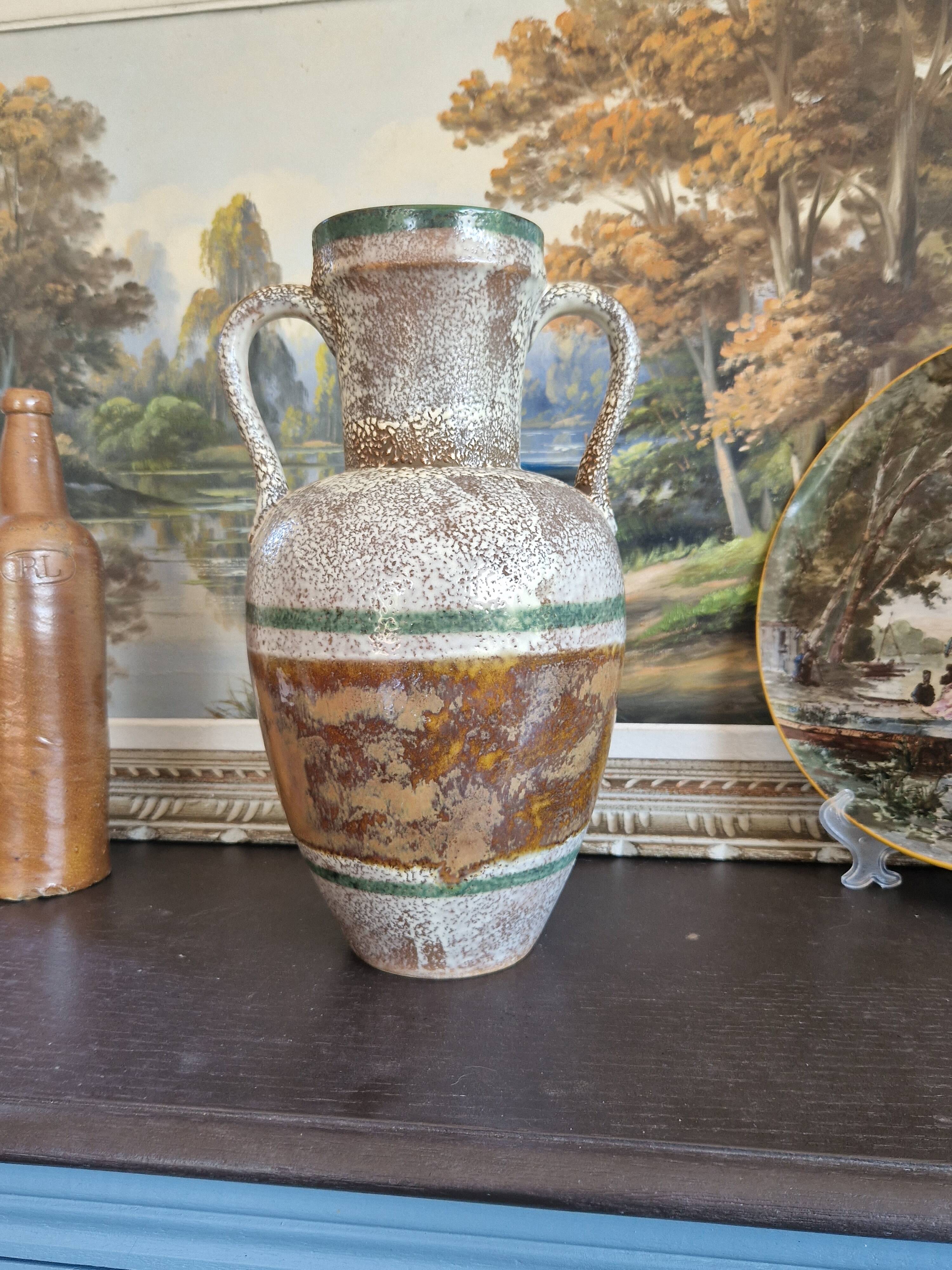 Large vintage vase St Clement France amphora shape fat lava